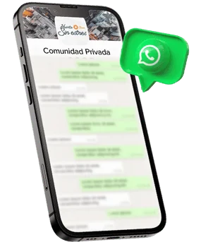 Celular mostrando la comunidad privada de WhatsApp de Huerta Sin Estrés