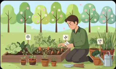 Persona sembrando distintas hortalizas de primavera en el jardín